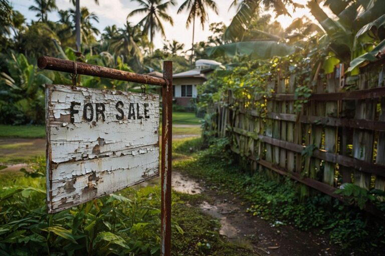 For sale sign outside tropical property in the Philippines